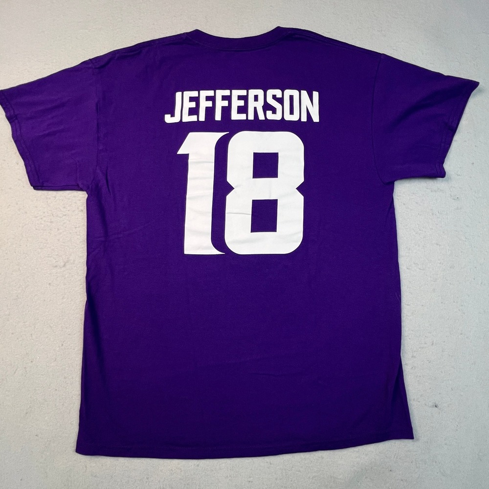NFL Team Apparel Vikings Jefferson 18 Shirt Mens L Purple Football Tee FG2952